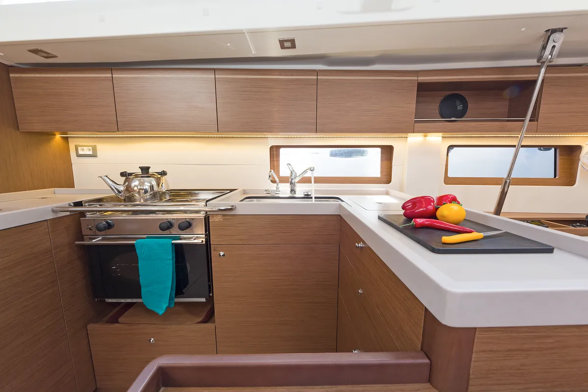 Galley of Mamakita, a Beneteau Oceanis 51.1 sailboat at Athens, Greece