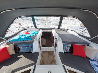 Deck of Mamakita, a Beneteau Oceanis 51.1 sailboat at Athens, Greece