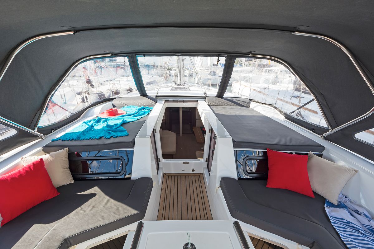 Deck of Mamakita, a Beneteau Oceanis 51.1 sailboat at Athens, Greece