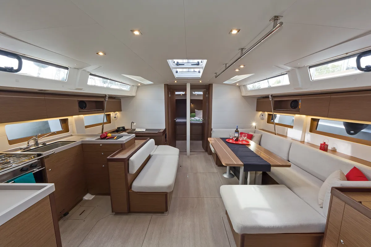 Salon of Mamakita, a Beneteau Oceanis 51.1 sailboat at Athens, Greece