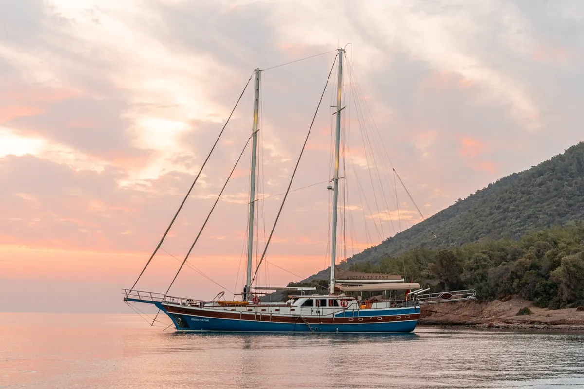 Exterior view of Gozdem The One, a Gulet Custom built 183 yacht at Bodrum, Turkey
