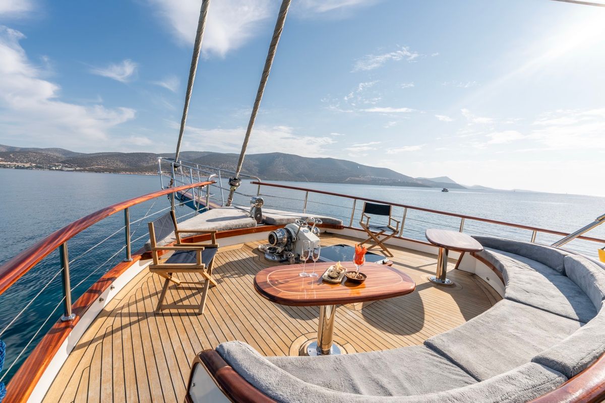 Deck of Gozdem The One, a Gulet Custom built 183 yacht at Bodrum, Turkey