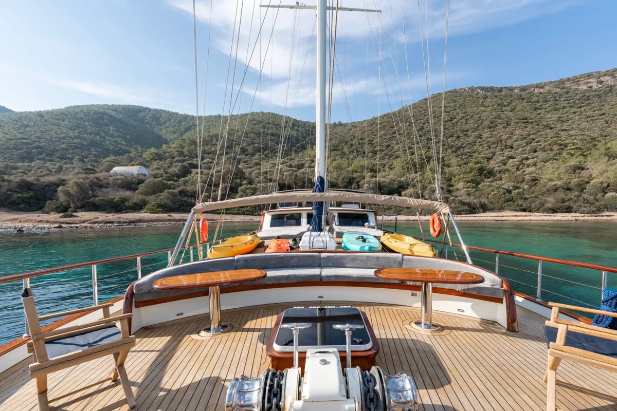 Deck of Gozdem The One, a Gulet Custom built 183 yacht at Bodrum, Turkey