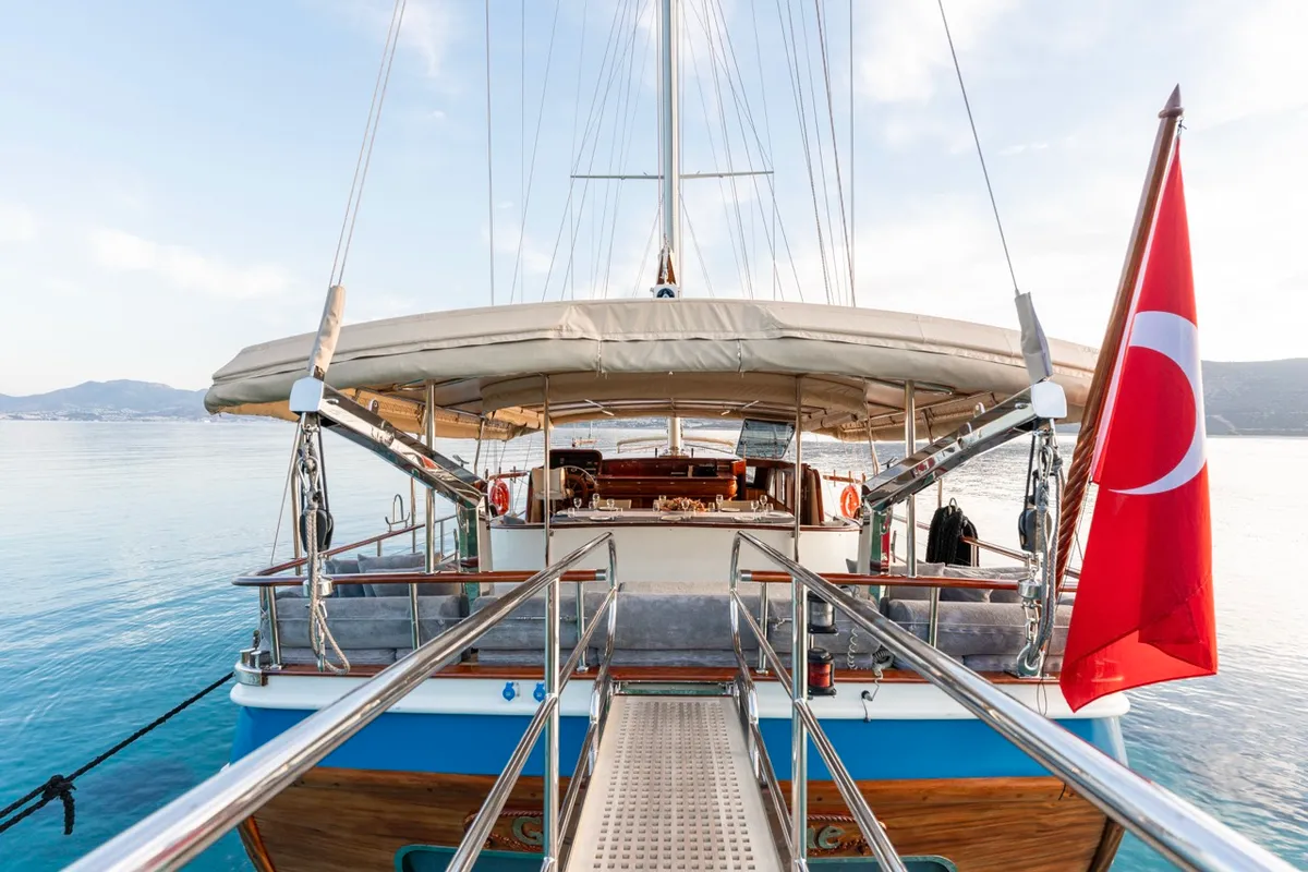 Deck of Gozdem The One, a Gulet Custom built 183 yacht at Bodrum, Turkey