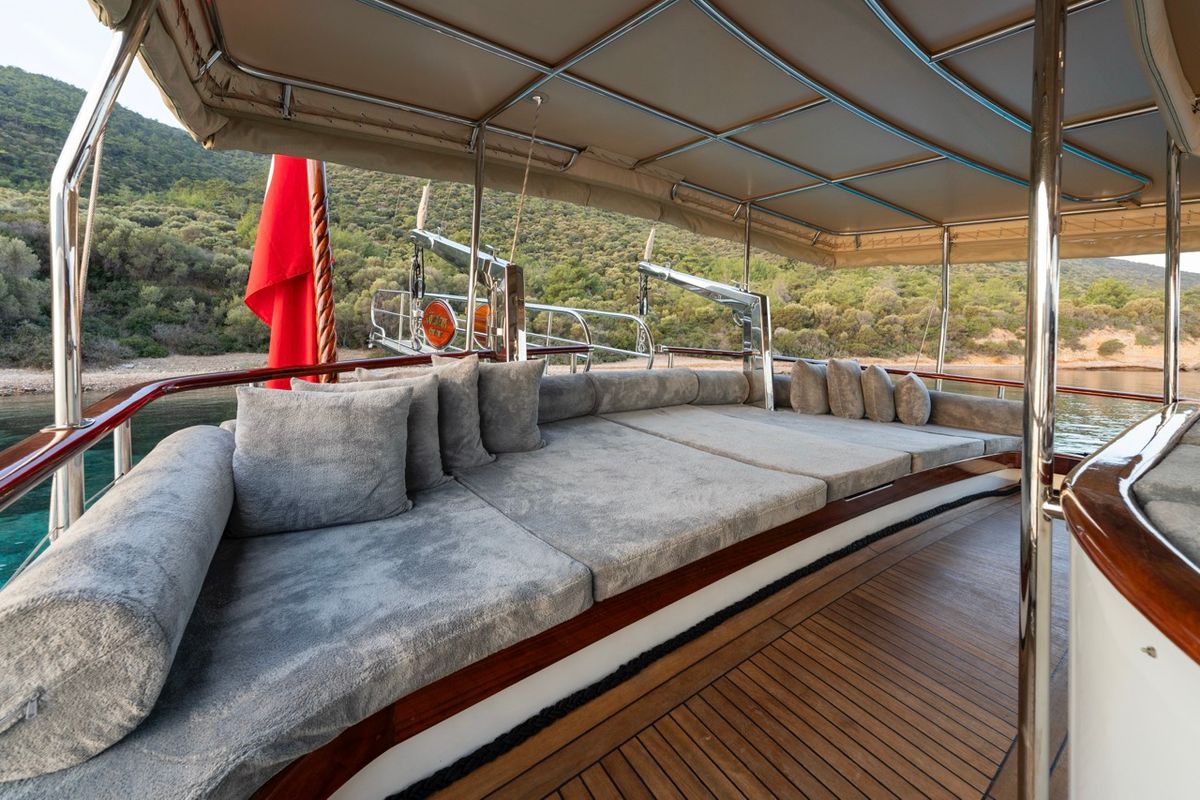 Deck of Gozdem The One, a Gulet Custom built 183 yacht at Bodrum, Turkey