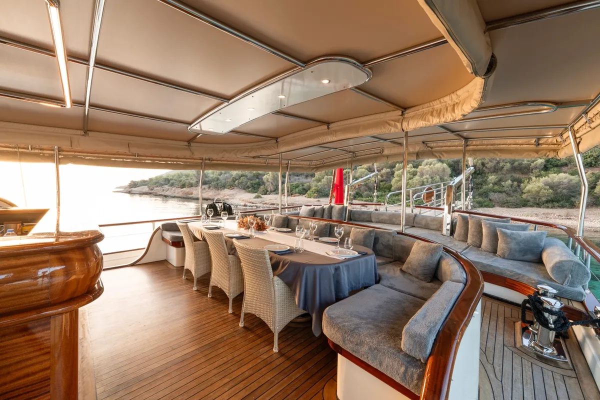 Deck of Gozdem The One, a Gulet Custom built 183 yacht at Bodrum, Turkey