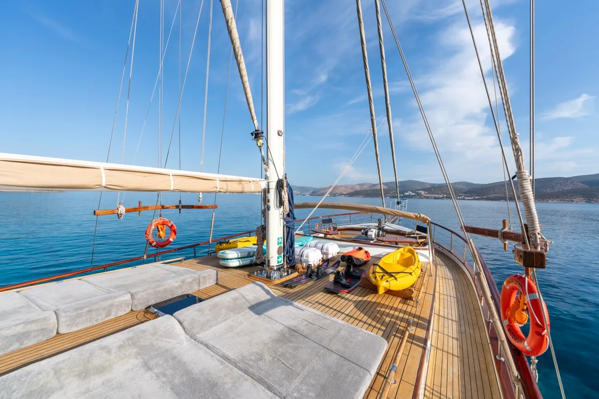 Deck of Gozdem The One, a Gulet Custom built 183 yacht at Bodrum, Turkey