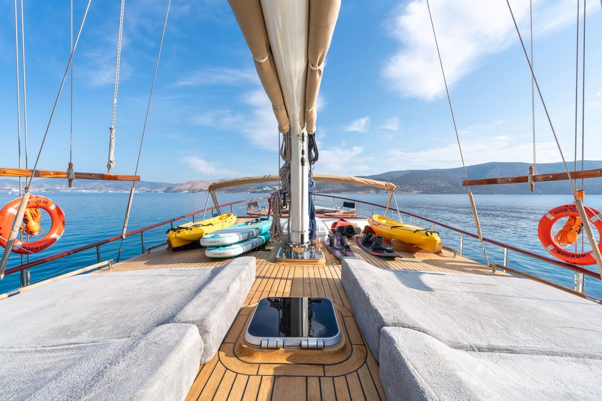 Deck of Gozdem The One, a Gulet Custom built 183 yacht at Bodrum, Turkey