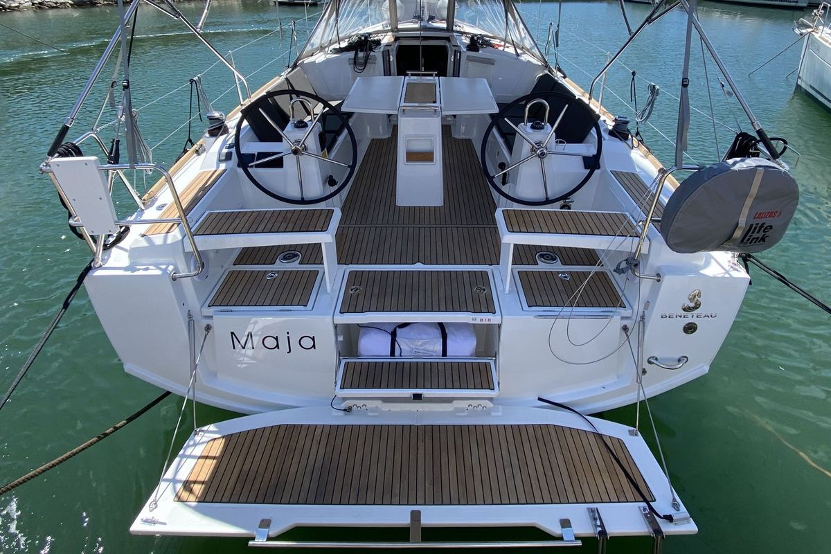 Cockpit of Maja, a Beneteau Oceanis 38.1 sailboat at Grad Pula, Croatia