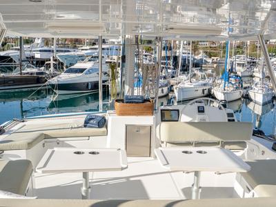 Deck of GALOE, a Bali 5.4 catamaran at Antibes, France