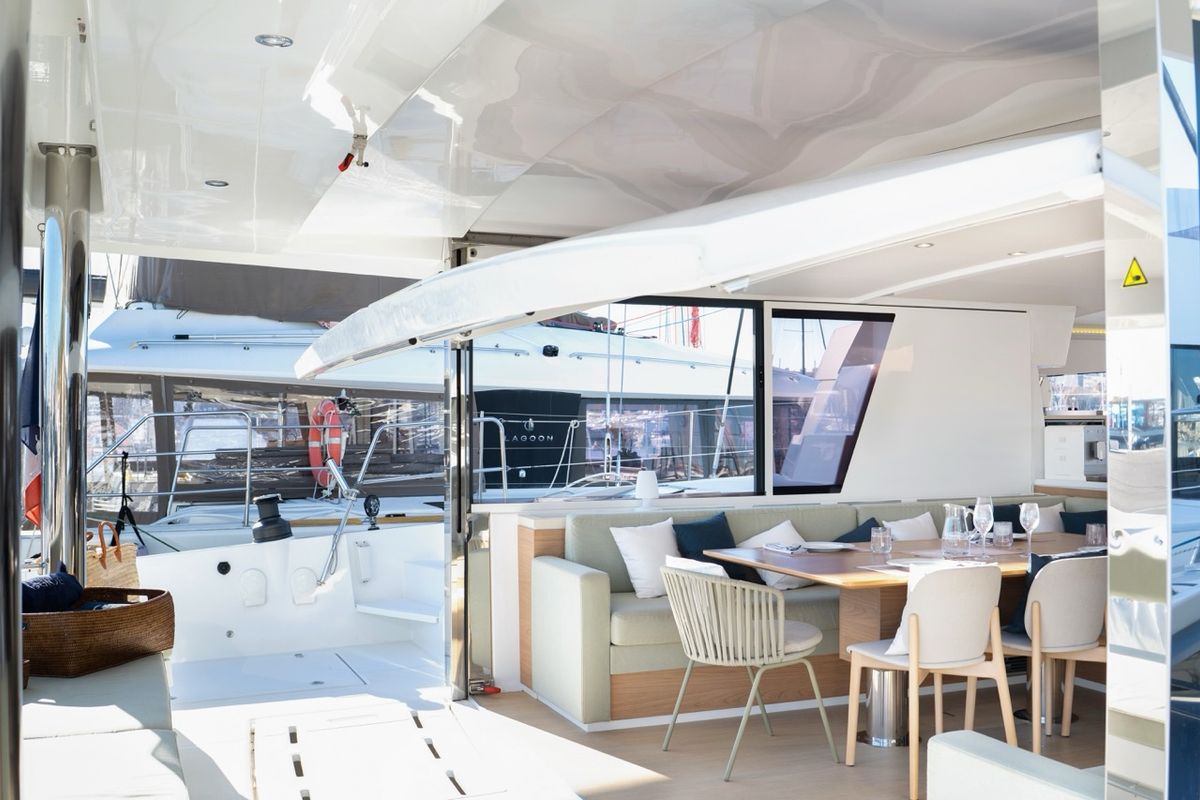 Exterior view of GALOE, a Bali 5.4 catamaran at Antibes, France