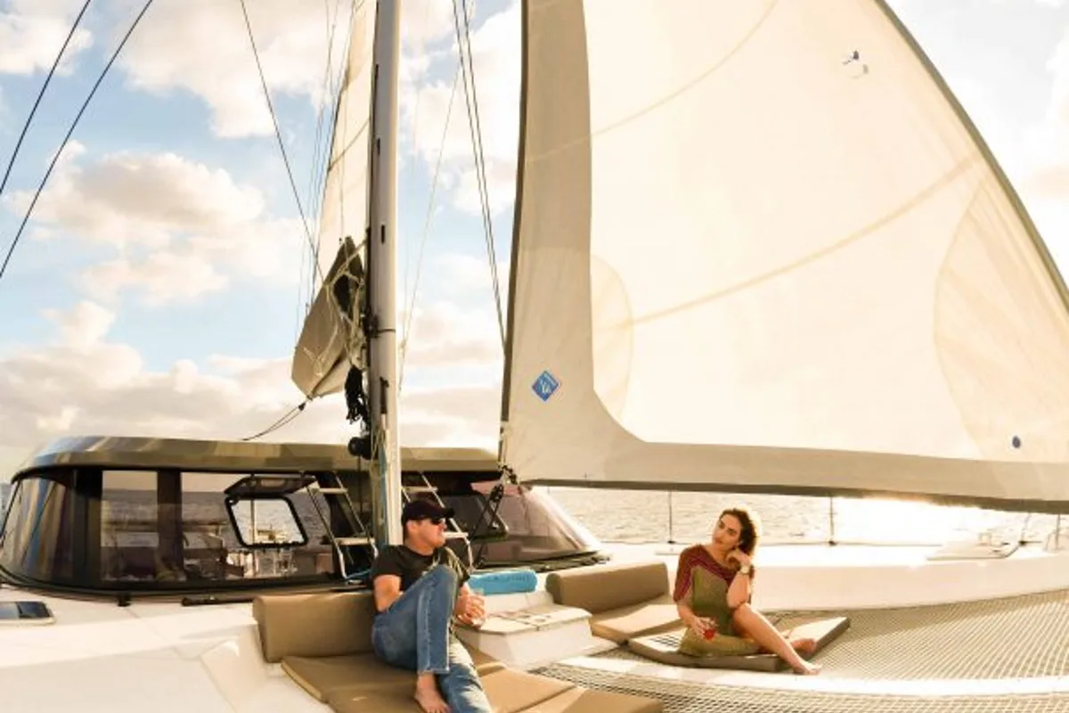Deck of Sea Spirit, a Nautitech 40 Open catamaran at Grande Rivière Noire VCA, Mauritius