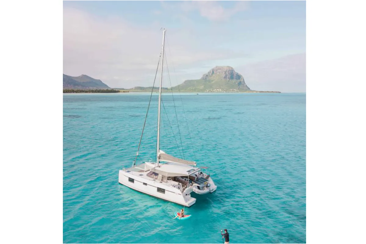 Exterior view of Sea Spirit, a Nautitech 40 Open catamaran at Grande Rivière Noire VCA, Mauritius