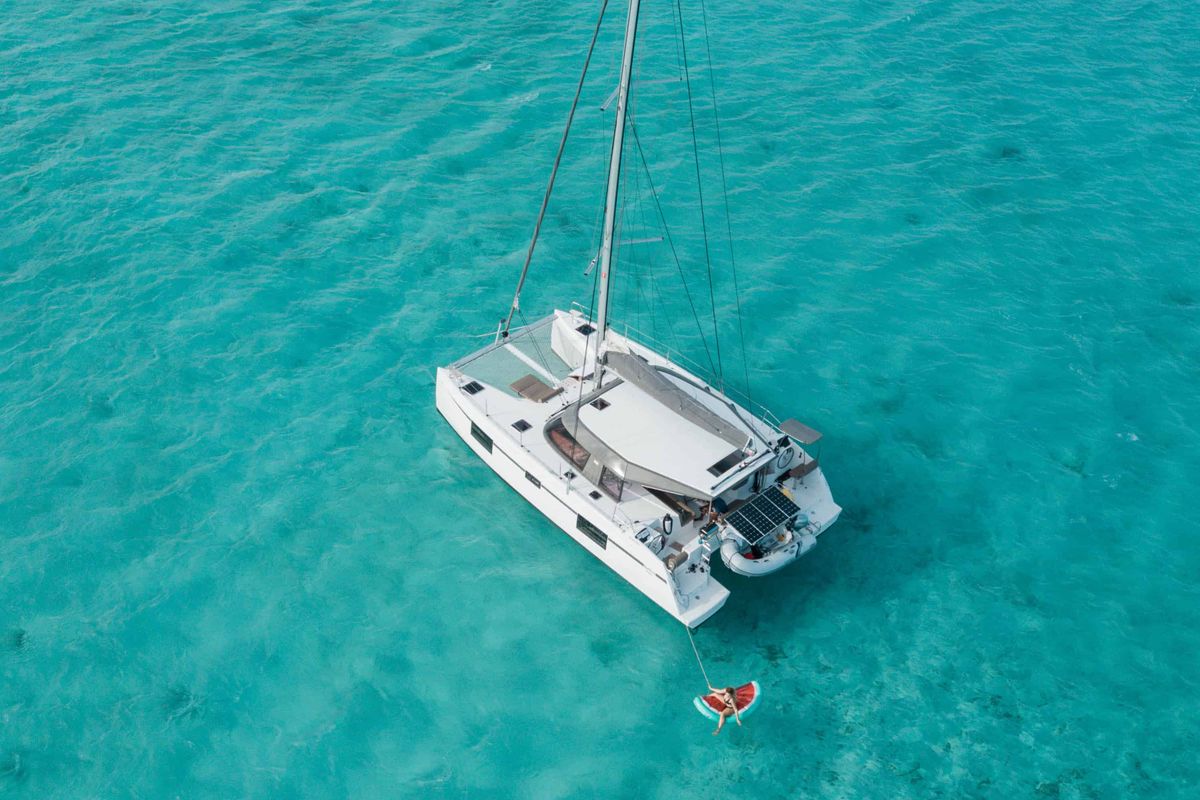 Exterior view of Sea Spirit, a Nautitech 40 Open catamaran at Grande Rivière Noire VCA, Mauritius