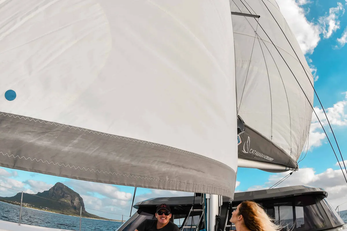 Deck of Sea Spirit, a Nautitech 40 Open catamaran at Grande Rivière Noire VCA, Mauritius