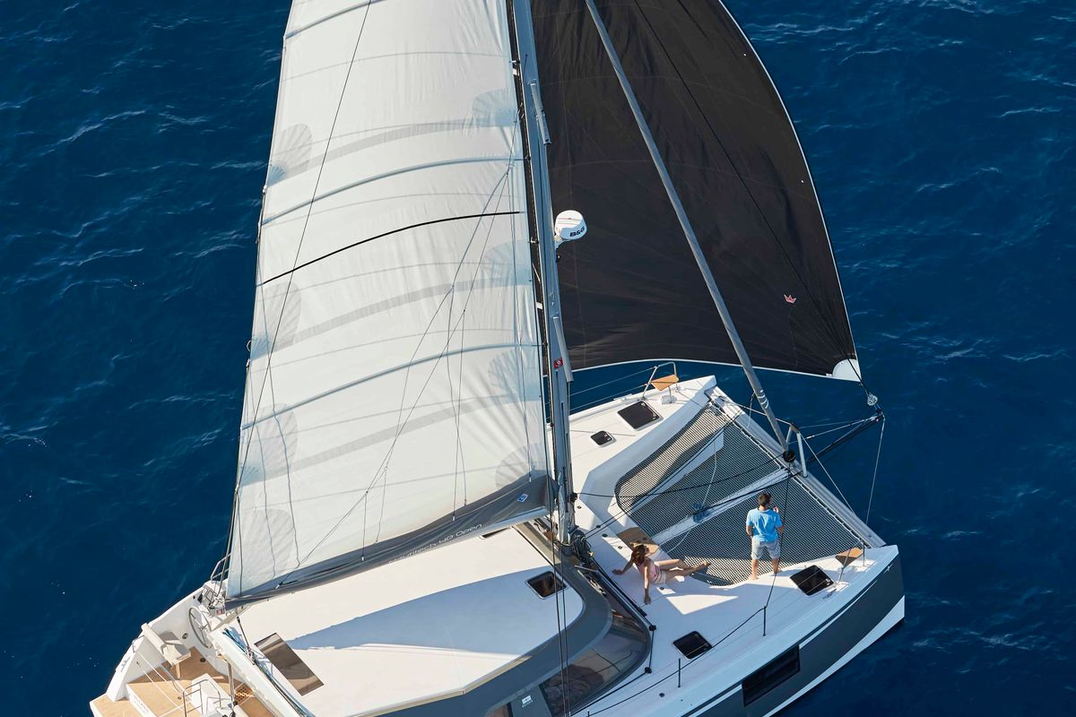 Exterior view of Sea Spirit, a Nautitech 40 Open catamaran at Grande Rivière Noire VCA, Mauritius