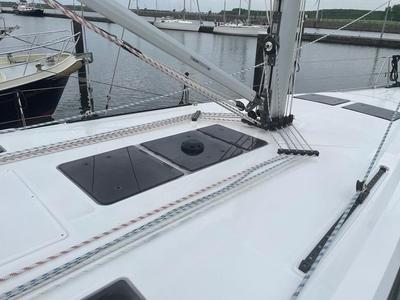 Deck of Leonidas, a Bavaria Cruiser 46 sailboat at Municipal Unit of Lefkada, Greece