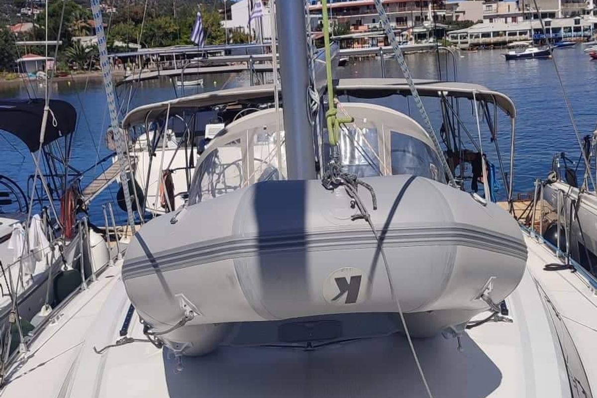 Exterior view of Leonidas, a Bavaria Cruiser 46 sailboat at Municipal Unit of Lefkada, Greece