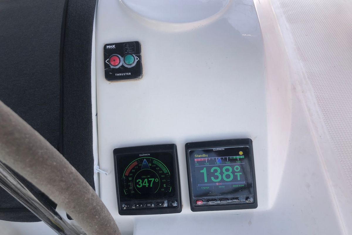 Cockpit of Leonidas, a Bavaria Cruiser 46 sailboat at Municipal Unit of Lefkada, Greece