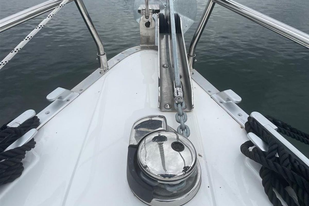 Deck of Leonidas, a Bavaria Cruiser 46 sailboat at Municipal Unit of Lefkada, Greece