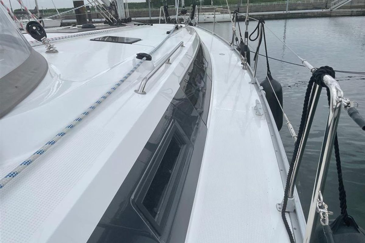 Deck of Leonidas, a Bavaria Cruiser 46 sailboat at Municipal Unit of Lefkada, Greece
