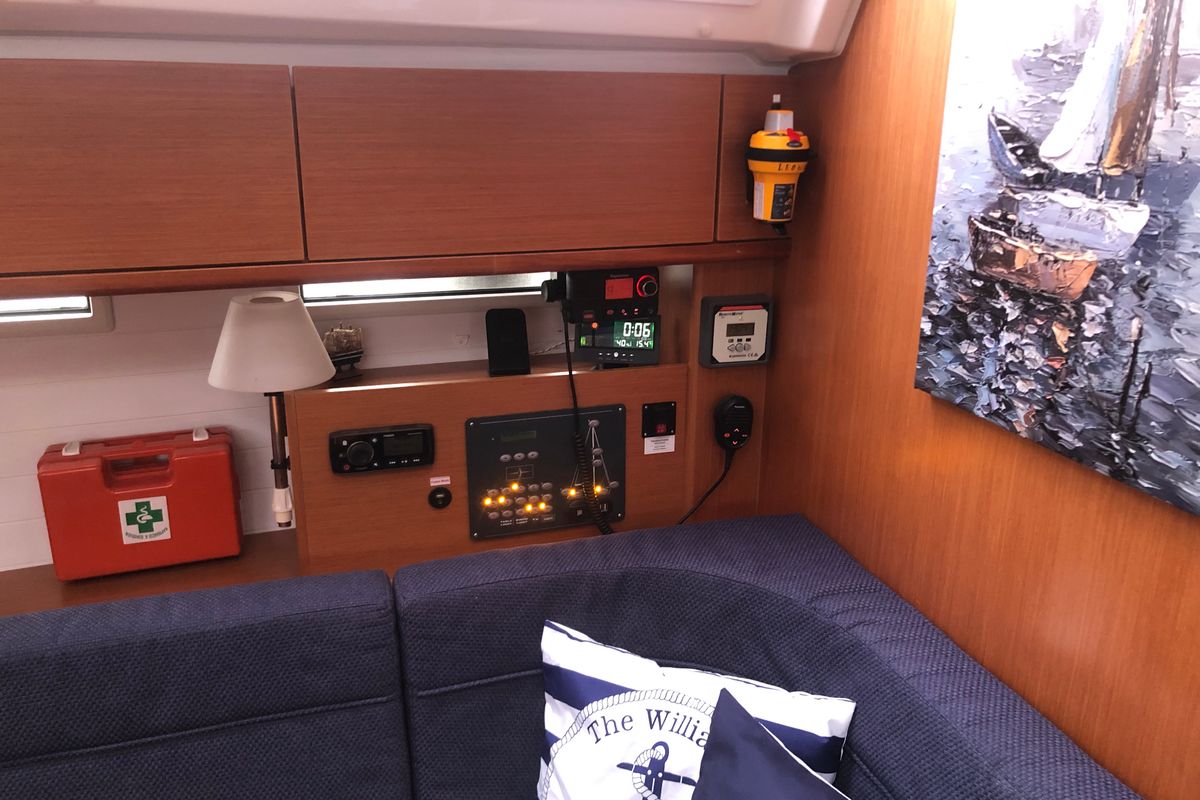 Salon of Leonidas, a Bavaria Cruiser 46 sailboat at Municipal Unit of Lefkada, Greece