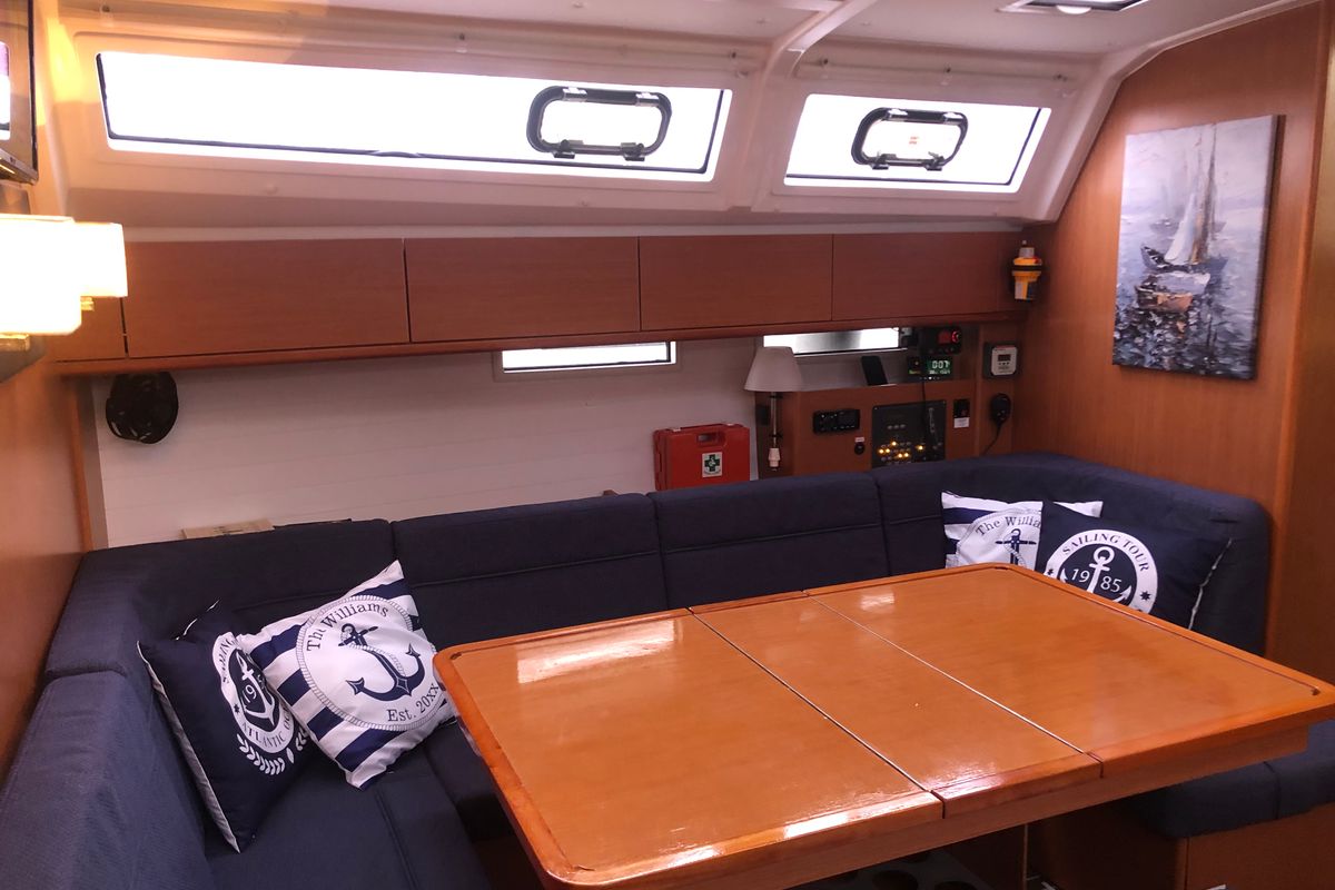Salon of Leonidas, a Bavaria Cruiser 46 sailboat at Municipal Unit of Lefkada, Greece