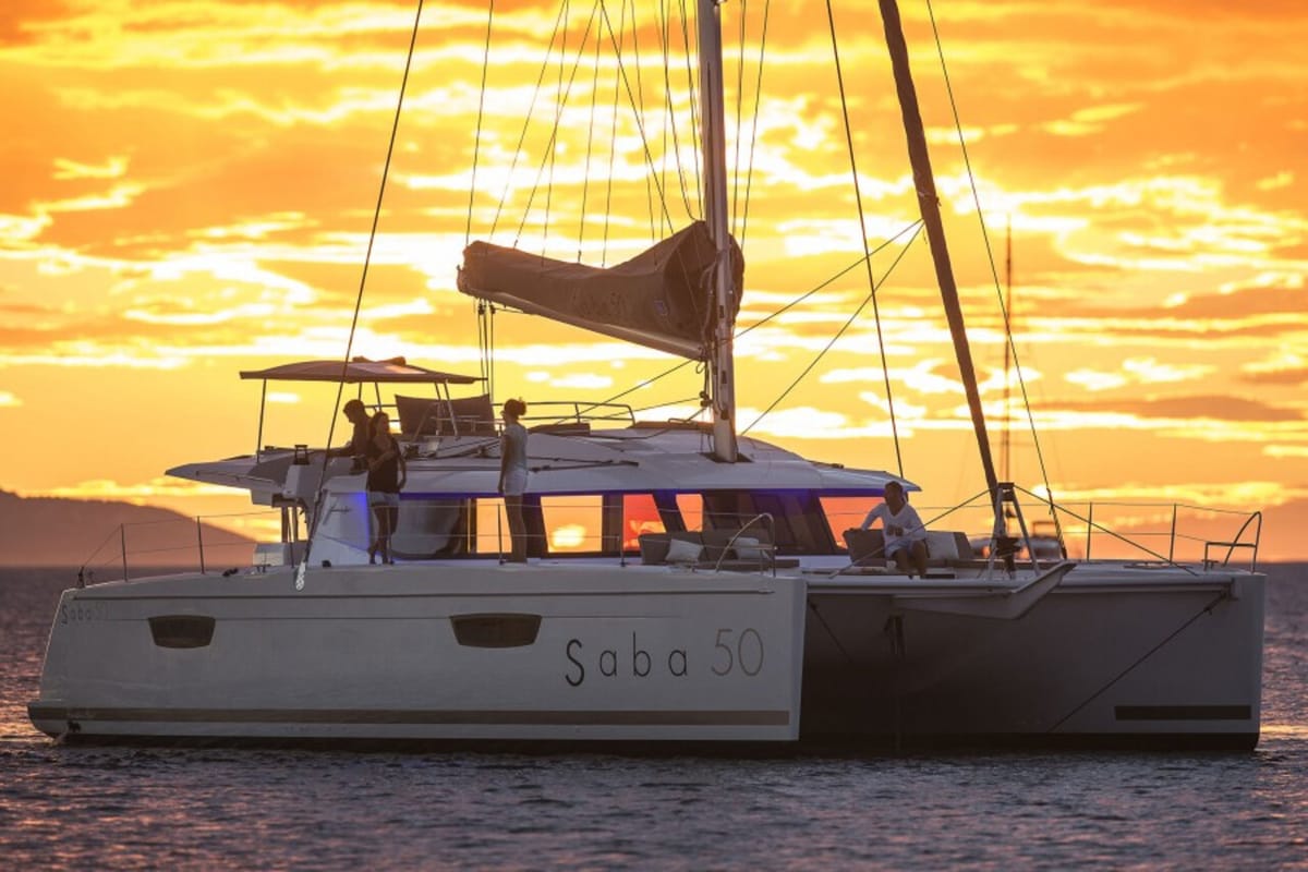 Exterior view of Valhalla, a Fountaine Pajot Saba 50 catamaran at Road Town, British Virgin Islands