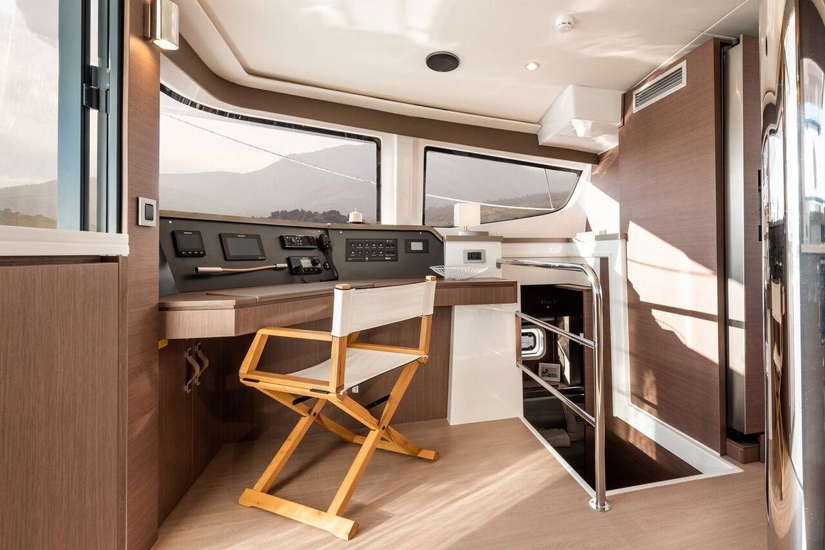 Cockpit of Sirène, a Bali 4.6 catamaran at Grad Kaštela, Croatia