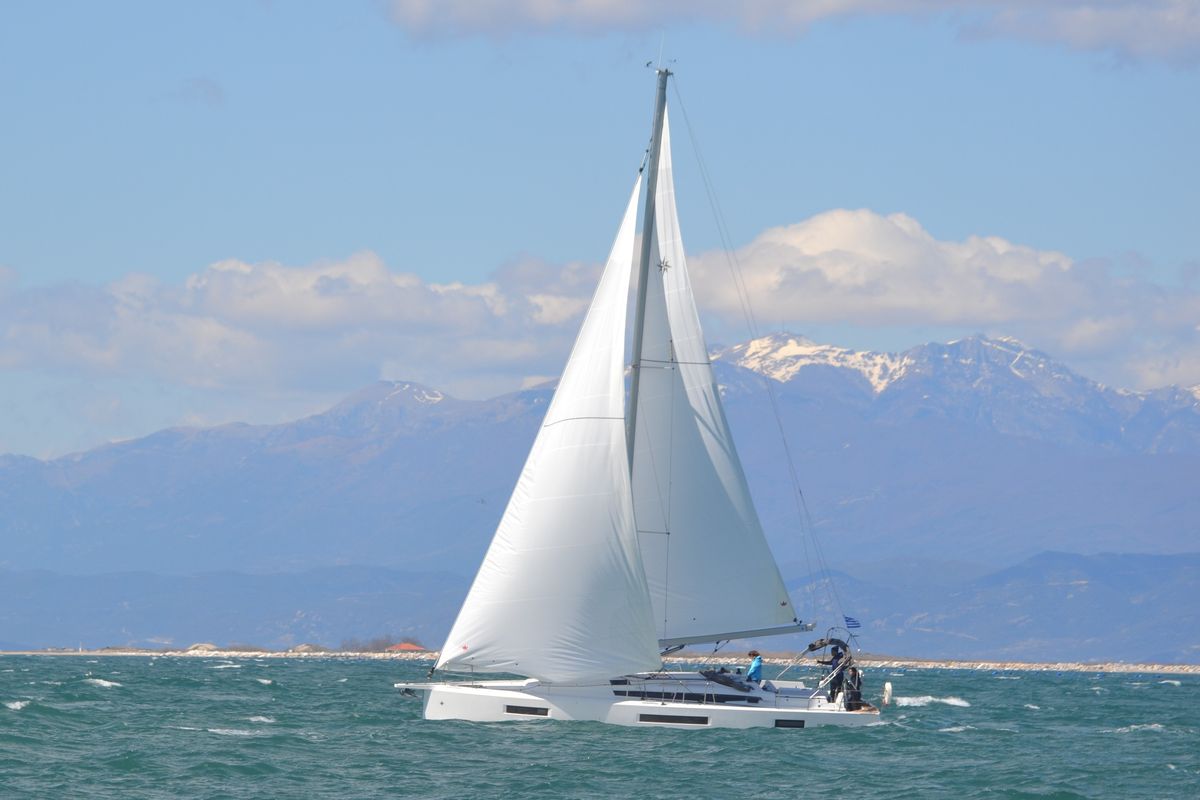 Exterior view of BLACK BIRD, a Jeanneau Sun Odyssey 440 sailboat at Preveza, Greece