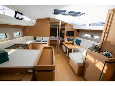 Galley of BLACK BIRD, a Jeanneau Sun Odyssey 440 sailboat at Preveza, Greece