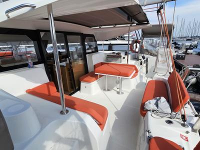Cockpit of SMOTA, a Excess 11 catamaran at Fethiye, Turkey
