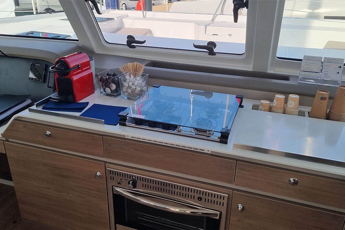 Galley of Wanderer, a Bali Catspace catamaran at Road Town, British Virgin Islands