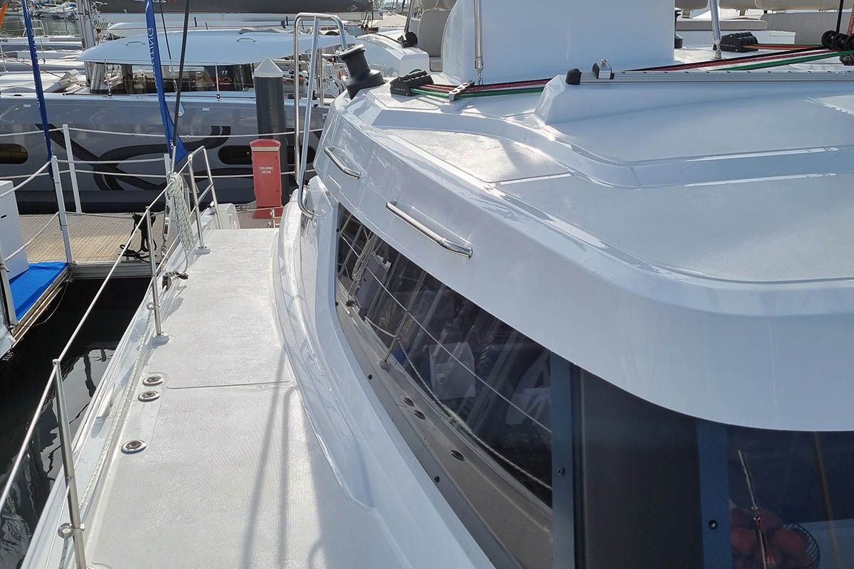 Deck of Wanderer, a Bali Catspace catamaran at Road Town, British Virgin Islands