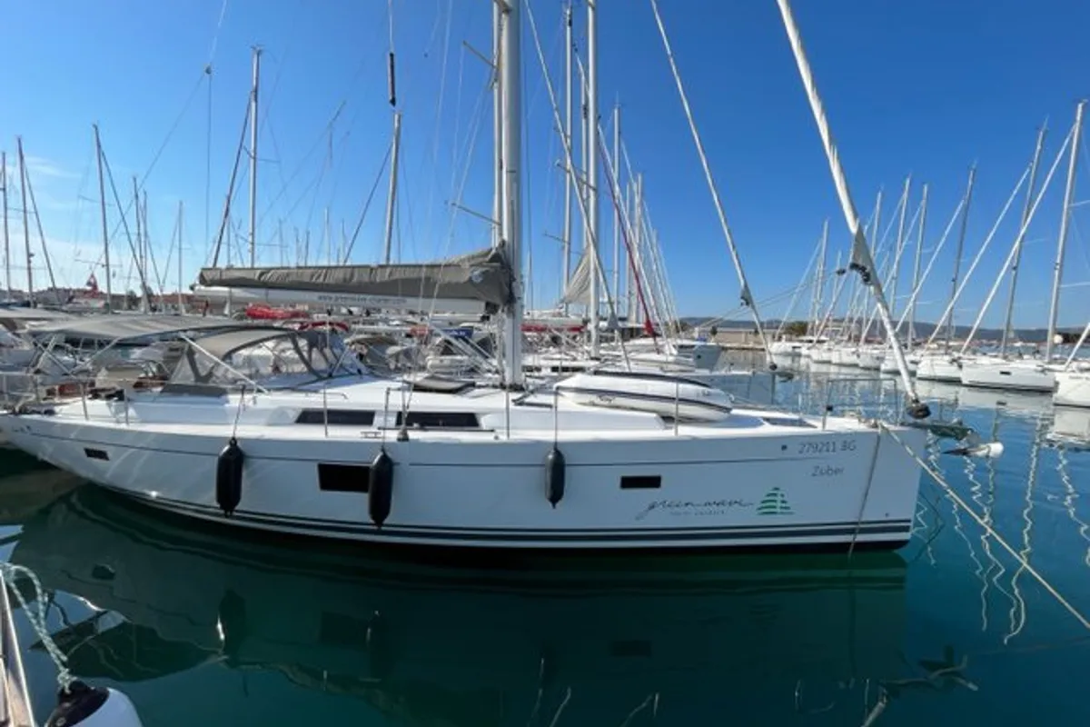 Exterior view of Zsiber, a Hanse Yachts Hanse 455 sailboat at Grad Biograd na Moru, Croatia
