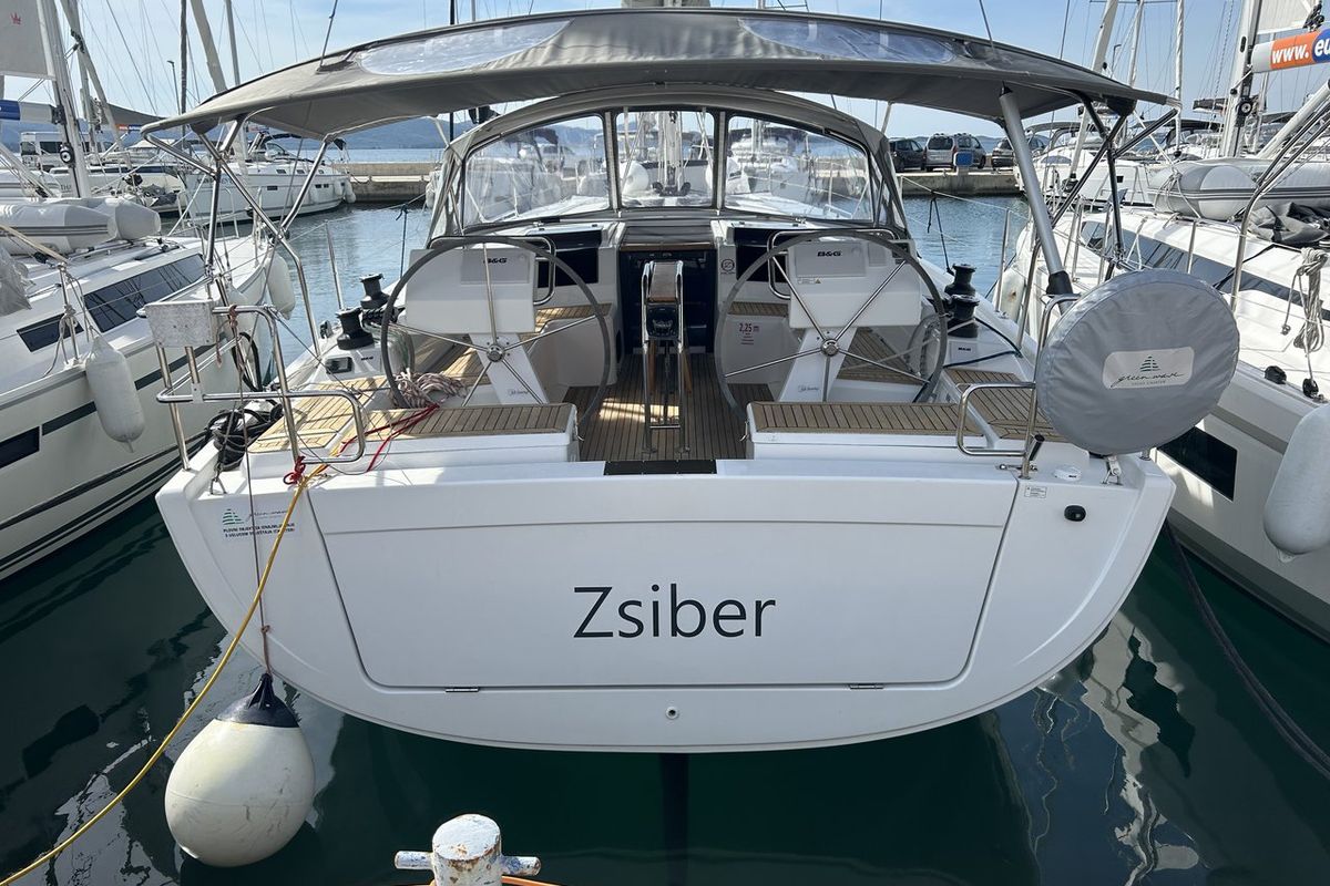 Exterior view of Zsiber, a Hanse Yachts Hanse 455 sailboat at Grad Biograd na Moru, Croatia
