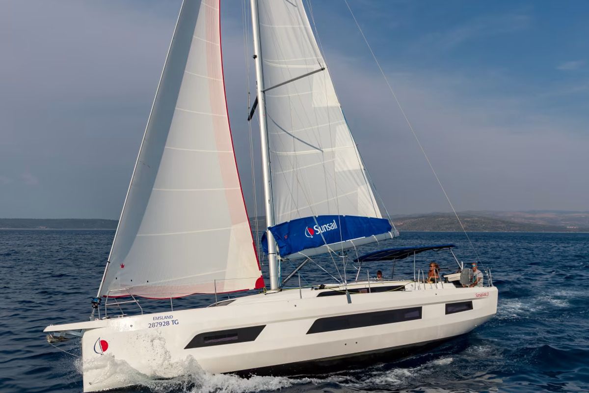 Exterior view of Sunsail 44.3 Premium, a Dufour 44 sailboat at Općina Marina, Croatia