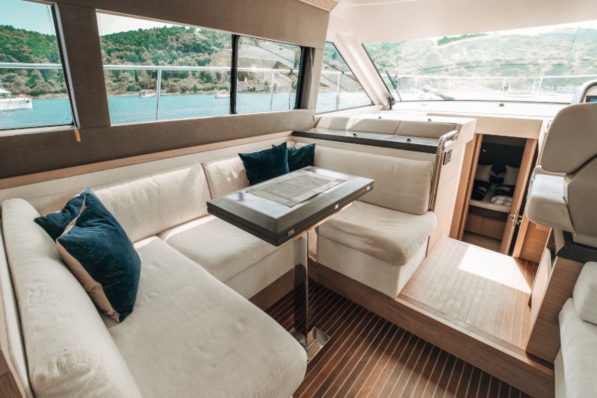 Salon of Blizzard, a Beneteau Monte Carlo 5 motorboat at Seget Donji, Croatia