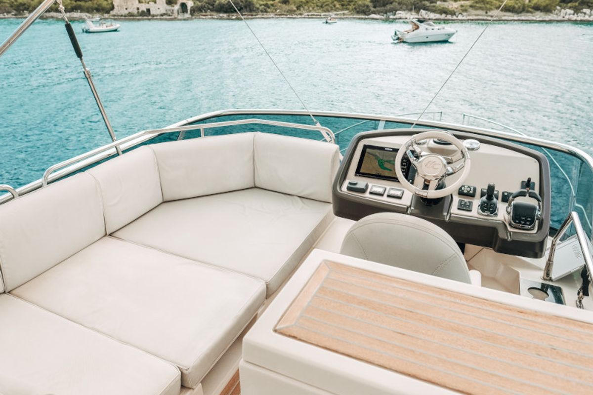 Deck of Blizzard, a Beneteau Monte Carlo 5 motorboat at Seget Donji, Croatia