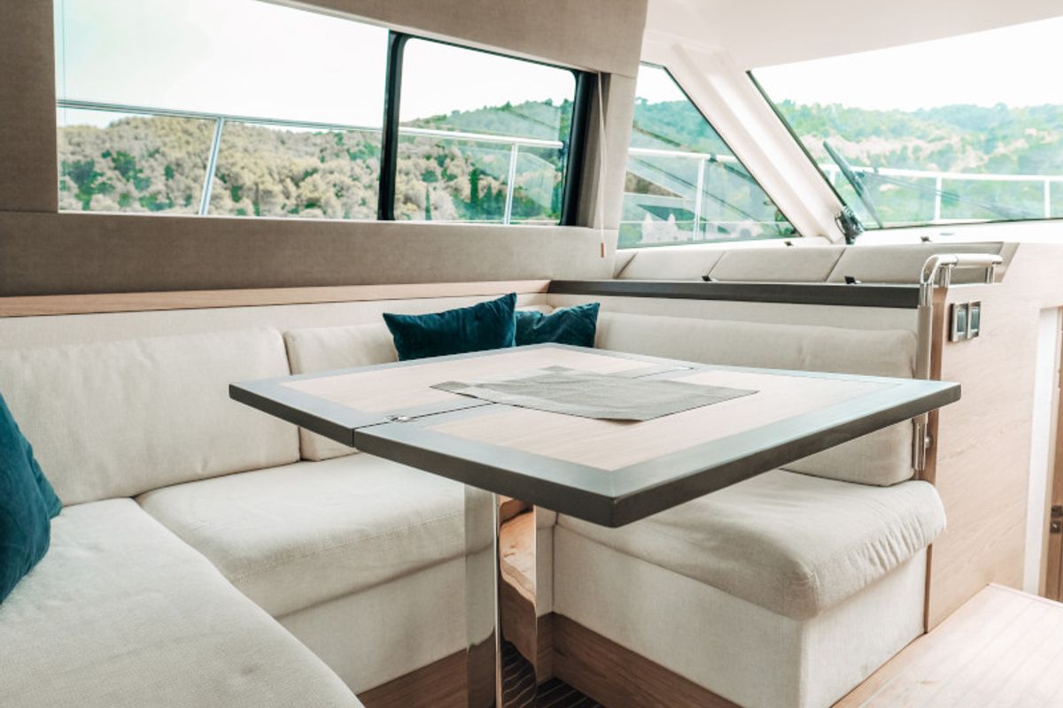 Salon of Blizzard, a Beneteau Monte Carlo 5 motorboat at Seget Donji, Croatia