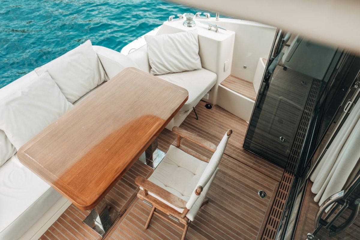 Deck of Blizzard, a Beneteau Monte Carlo 5 motorboat at Seget Donji, Croatia