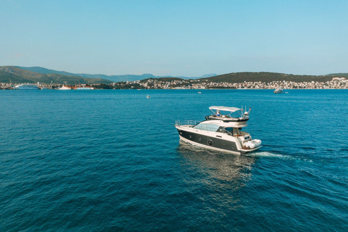 Deck of Blizzard, a Beneteau Monte Carlo 5 motorboat at Seget Donji, Croatia