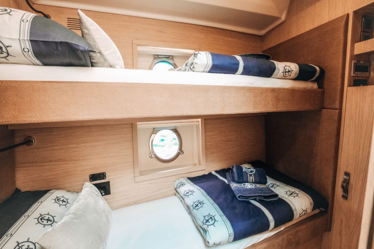 Cabin on Blizzard, a Beneteau Monte Carlo 5 motorboat at Seget Donji, Croatia