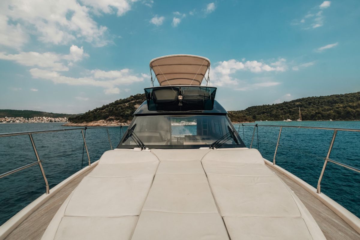 Deck of Blizzard, a Beneteau Monte Carlo 5 motorboat at Seget Donji, Croatia