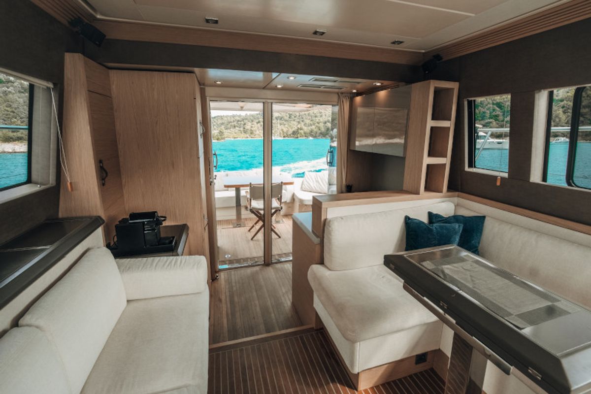 Salon of Blizzard, a Beneteau Monte Carlo 5 motorboat at Seget Donji, Croatia