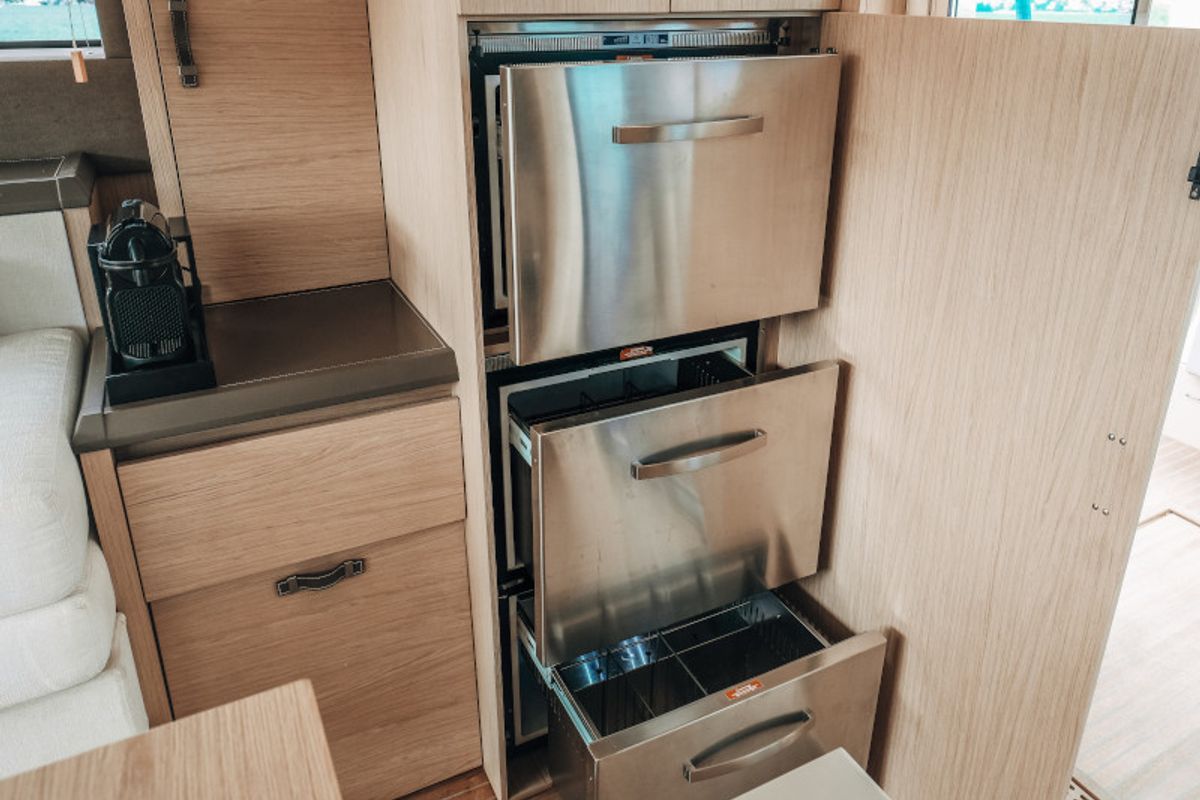 Cabin on Blizzard, a Beneteau Monte Carlo 5 motorboat at Seget Donji, Croatia