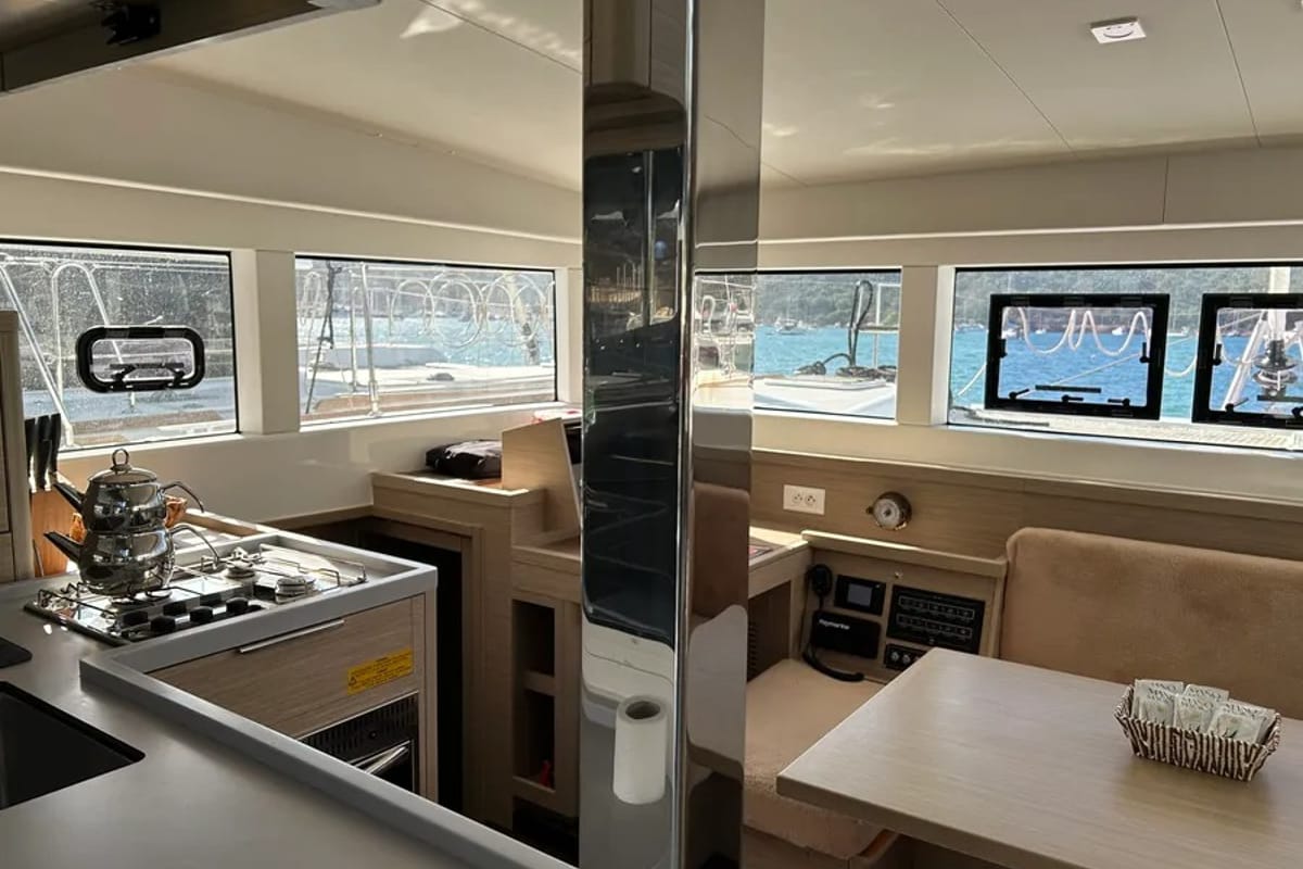 Galley of Mizu, a Lagoon 40 catamaran at Fethiye, Turkey