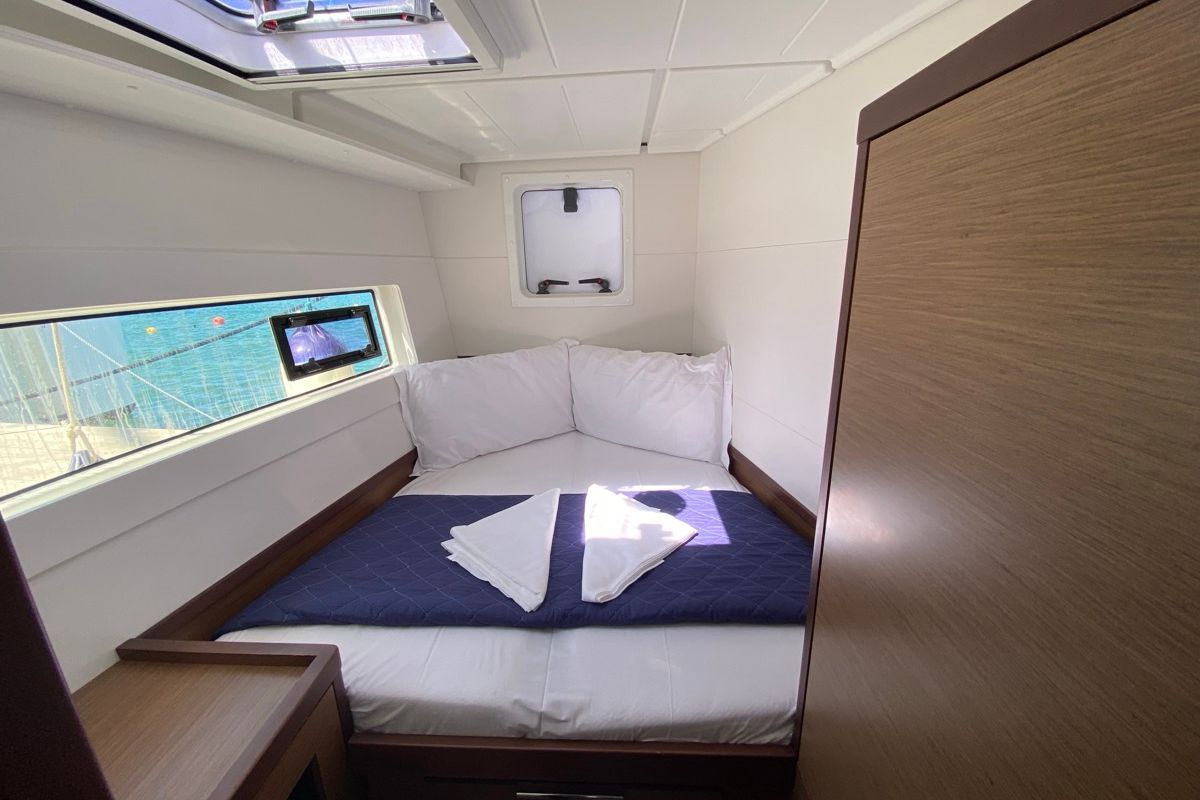 Cabin on Aquila, a Lagoon 40 catamaran at Olbia, Italy