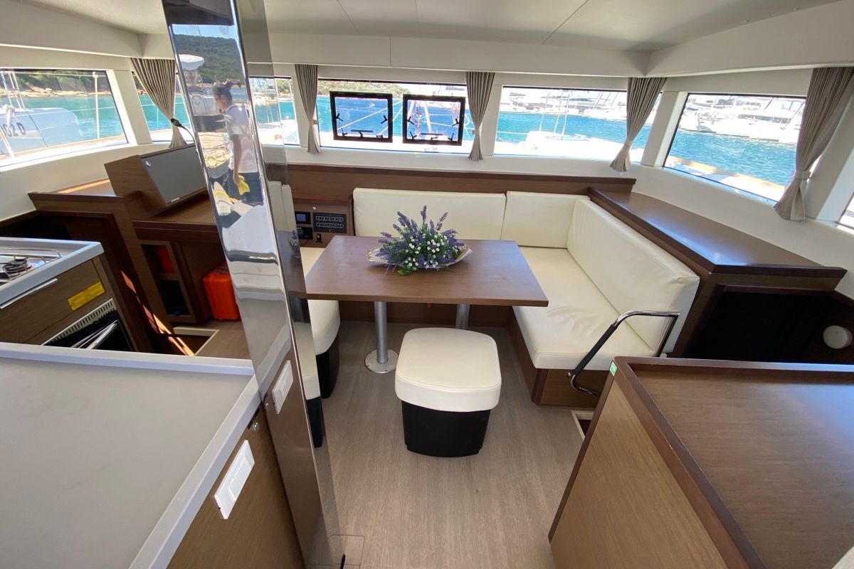 Salon of Aquila, a Lagoon 40 catamaran at Olbia, Italy
