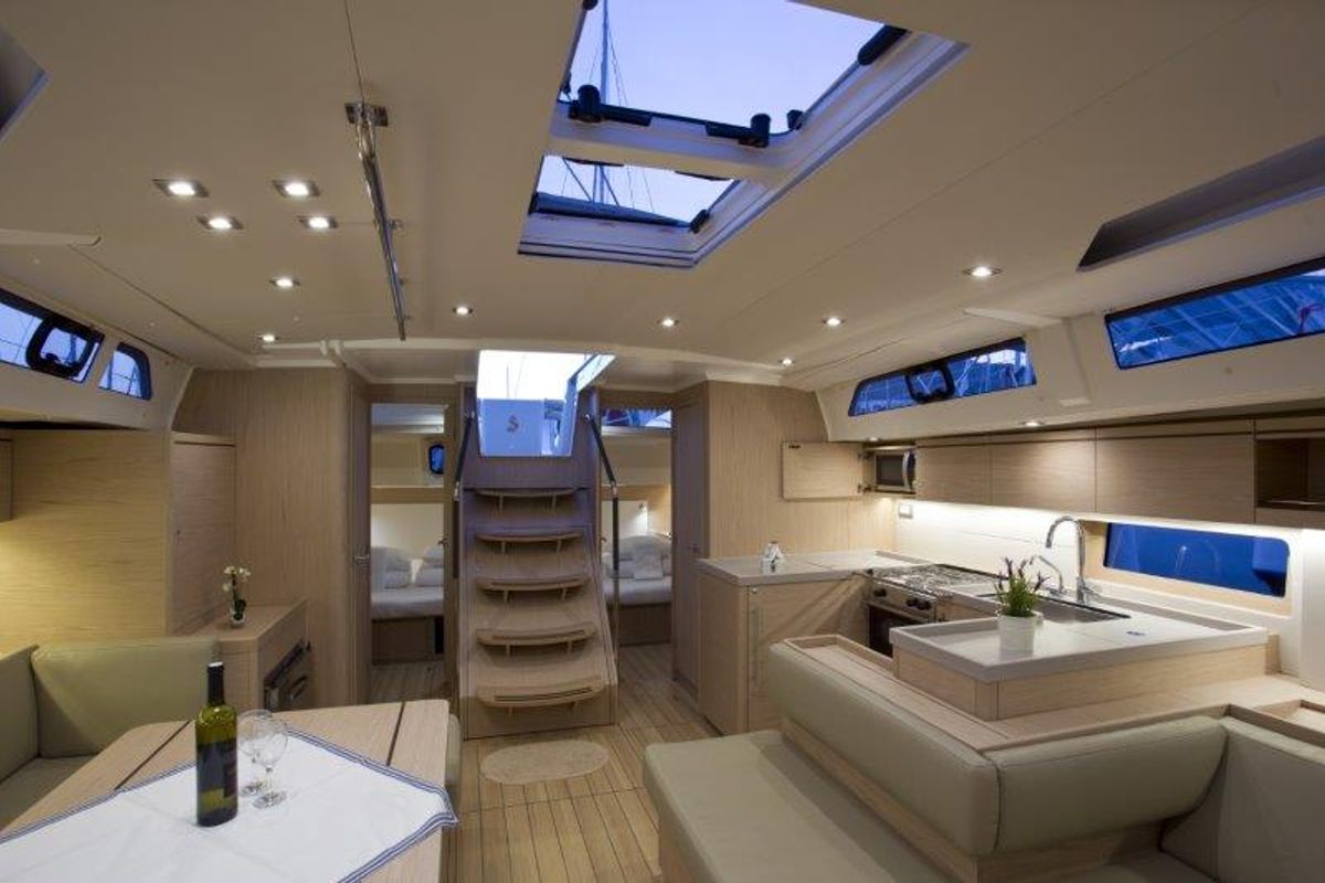Salon of MYRDIA, a Beneteau Oceanis 51.1 sailboat at Athens, Greece